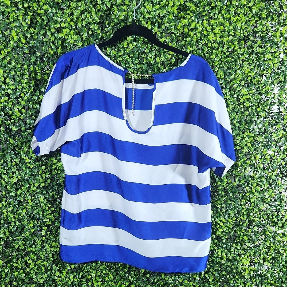 The Limited Blue White Striped Boxy Short Sleeve Tee - Picture 6 of 9